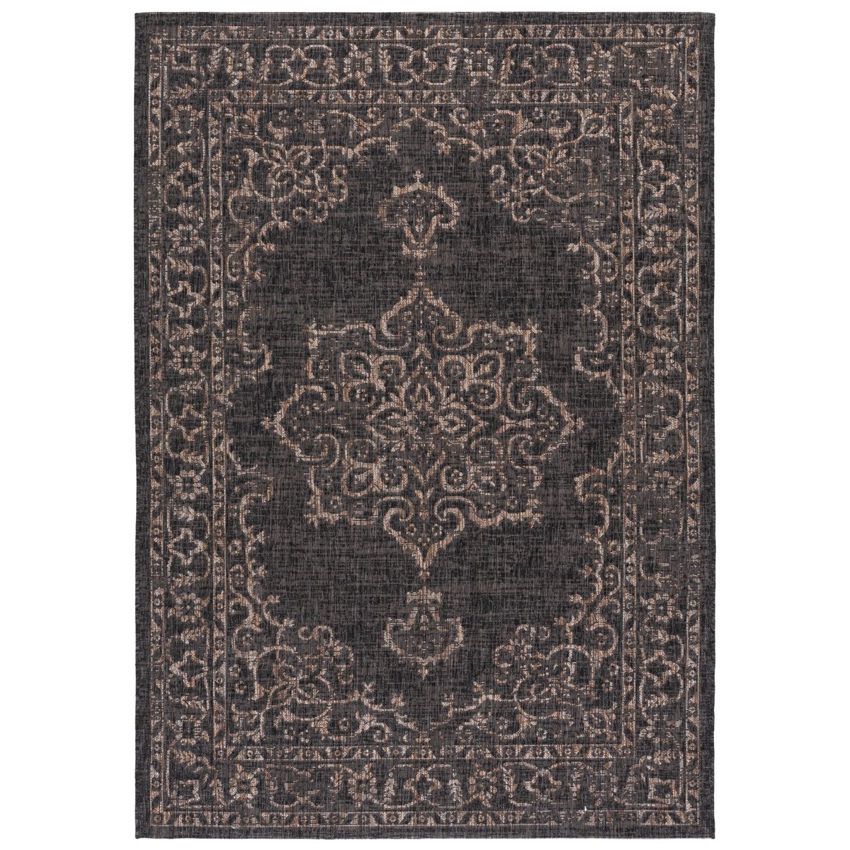 SAFAVIEH Courtyard Clodagh Medallion Indoor/Outdoor Area Rug, Black/Natural, 5'3" x 7'7"