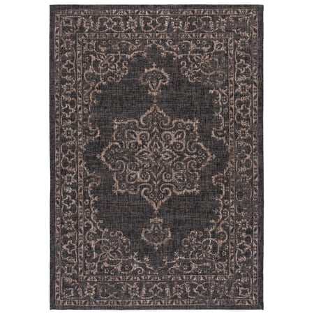 SAFAVIEH Courtyard Clodagh Medallion Indoor/Outdoor Area Rug, Black/Natural, 5'3" x 7'7"