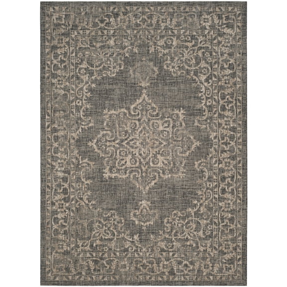 SAFAVIEH Courtyard Clodagh Medallion Indoor/Outdoor Area Rug, Black/Natural, 5'3" x 7'7"