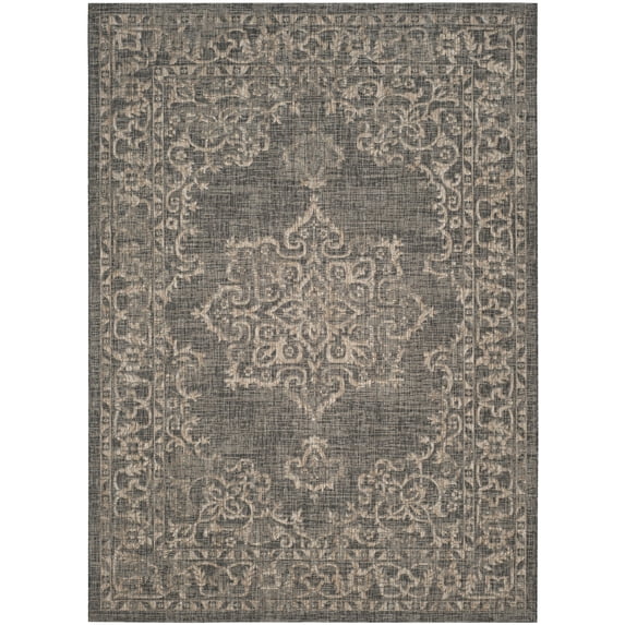 SAFAVIEH Courtyard Clodagh Medallion Indoor/Outdoor Area Rug, Black/Natural, 6'7" x 9'6"