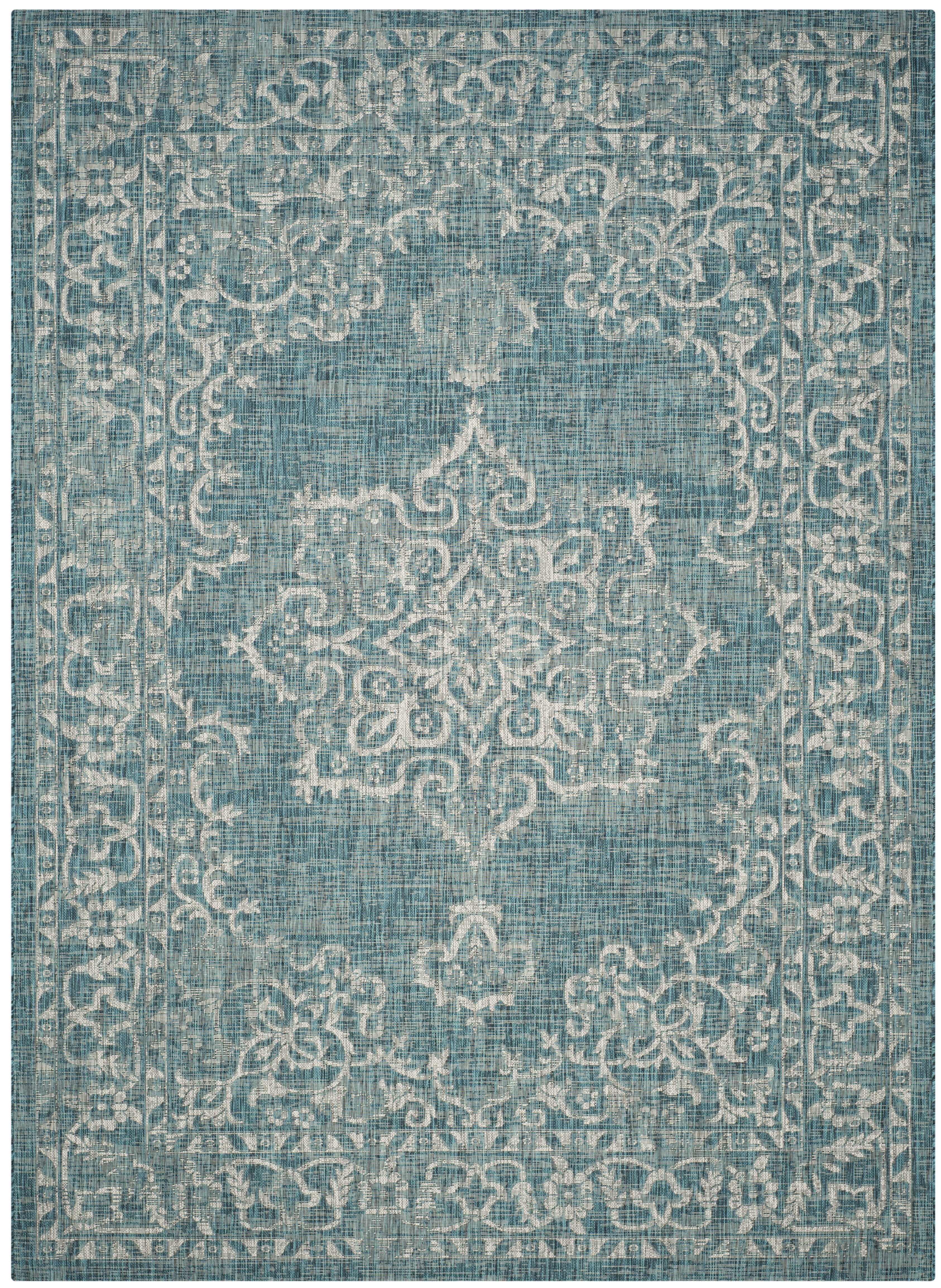 SAFAVIEH Courtyard Clodagh Medallion Indoor/Outdoor Area Rug, Blue/Grey, 5'3" x 7'7"