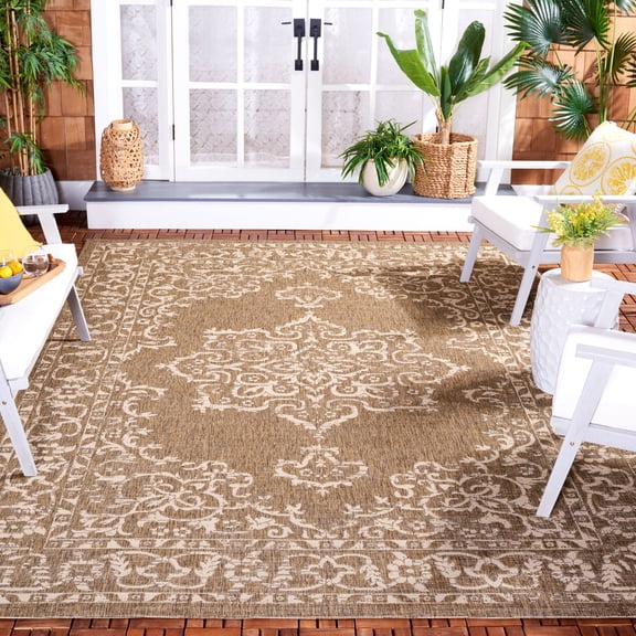 SAFAVIEH Courtyard Clodagh Medallion Indoor/Outdoor Area Rug, Brown/Beige, 8' x 11'