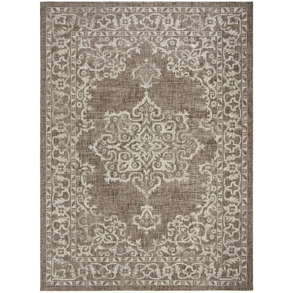 SAFAVIEH Courtyard Clodagh Medallion Indoor/Outdoor Area Rug, Brown/Beige, 9' x 12'
