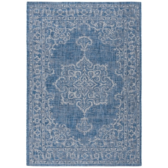 SAFAVIEH Courtyard Clodagh Medallion Indoor/Outdoor Area Rug, Navy/Grey, 6'7" x 9'6"