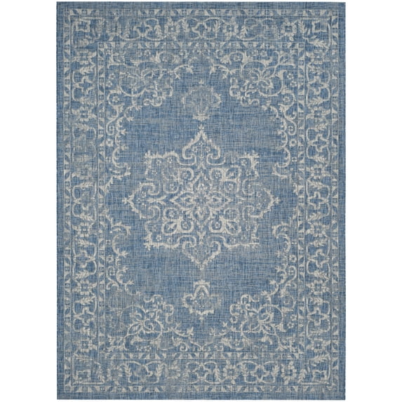 SAFAVIEH Courtyard Clodagh Medallion Indoor/Outdoor Area Rug, Navy/Grey, 9' x 12'