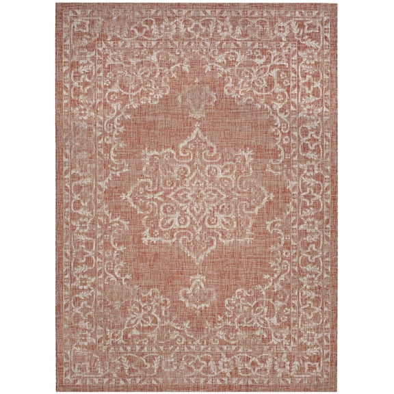 SAFAVIEH Courtyard Clodagh Medallion Indoor/Outdoor Area Rug, Terracotta/Beige, 5'3" x 7'7"