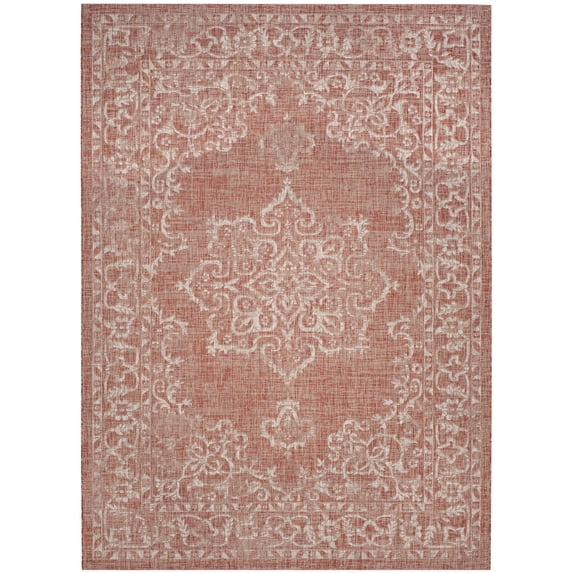 SAFAVIEH Courtyard Clodagh Medallion Indoor/Outdoor Area Rug, Terracotta/Beige, 8' x 11'