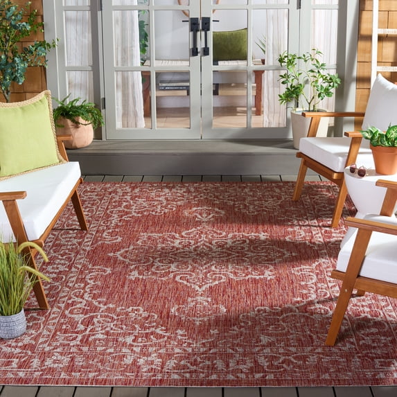 SAFAVIEH Courtyard Clodagh Medallion Indoor/Outdoor Area Rug, Terracotta/Beige, 8' x 11'