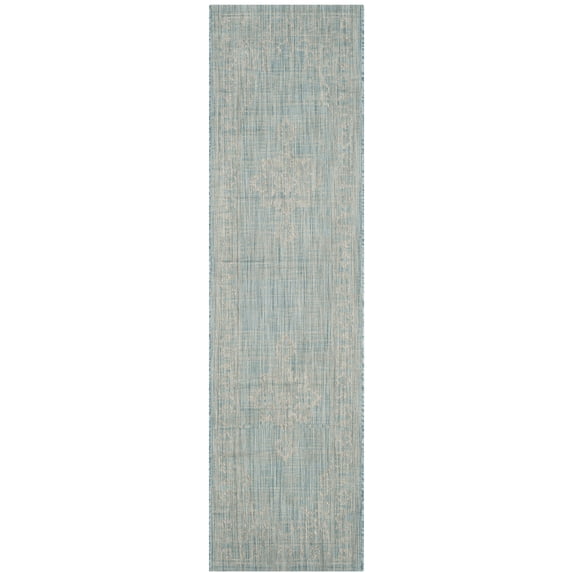 SAFAVIEH Courtyard Clodagh Medallion Indoor/Outdoor Runner Rug, Aqua/Grey, 2'3" x 8'