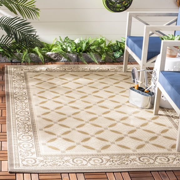Safavieh Courtyard Cohen Bordered Indoor/Outdoor Area Rug, Dark Beige/Beige, 4' x 5'7"
