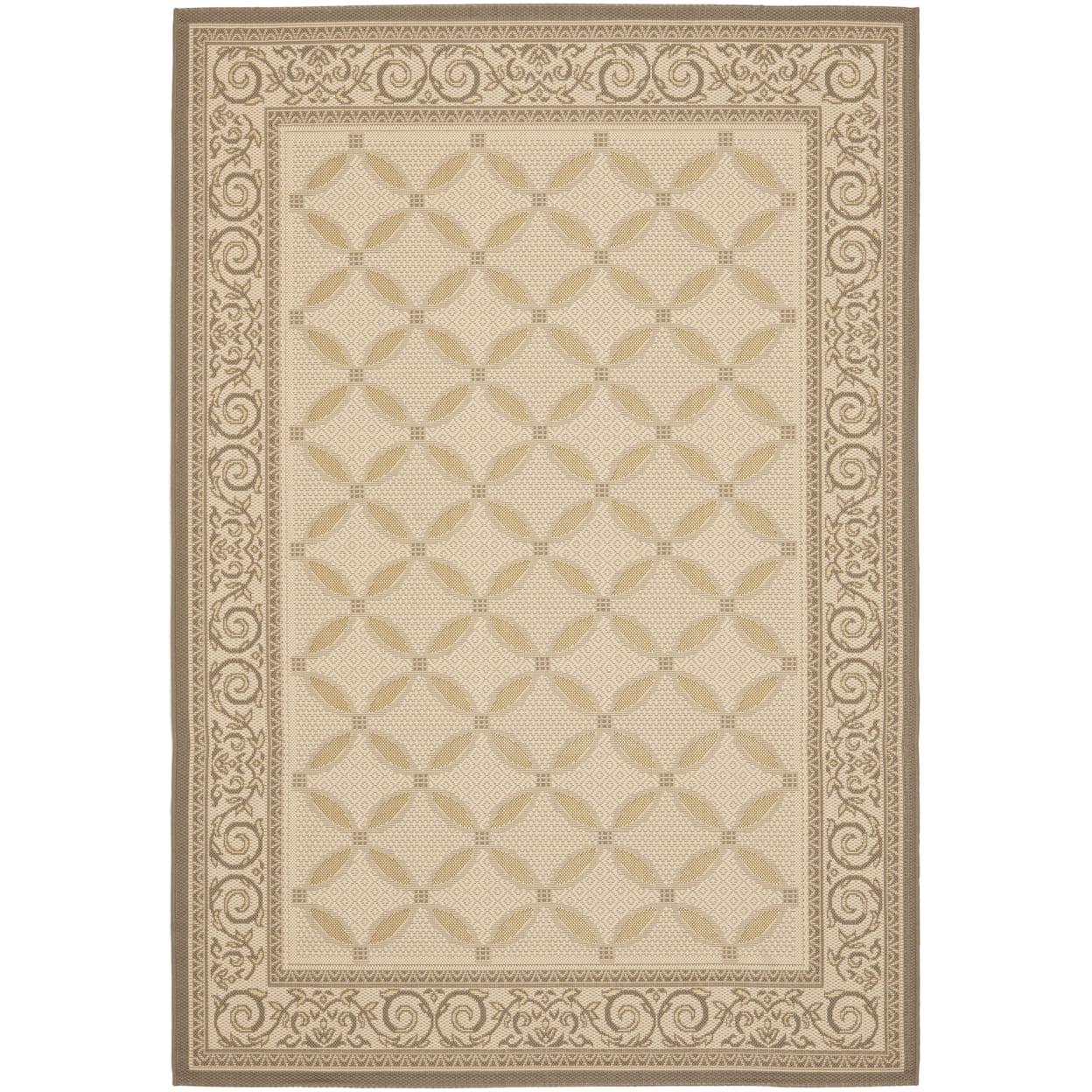 Beige and Dark Beige Rectangular Synthetic Outdoor Area Rug