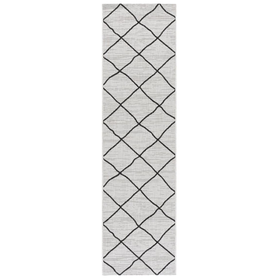 SAFAVIEH Courtyard Cohen Diamond Indoor/Outdoor Runner Rug, Ivory/Black, 2'3" x 8'