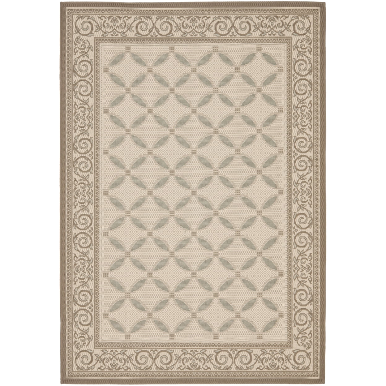 Beige and Dark Beige Synthetic Rectangular Area Rug with Baroque Print