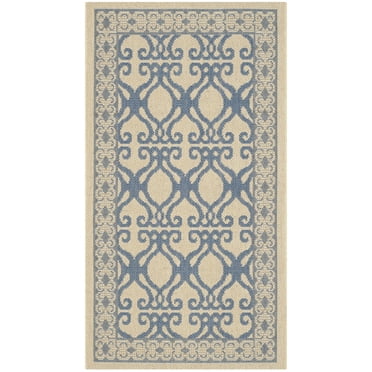 SAFAVIEH Courtyard Colton Geometric Indoor/Outdoor Area Rug, Natural/Blue, 2'7" x 5'