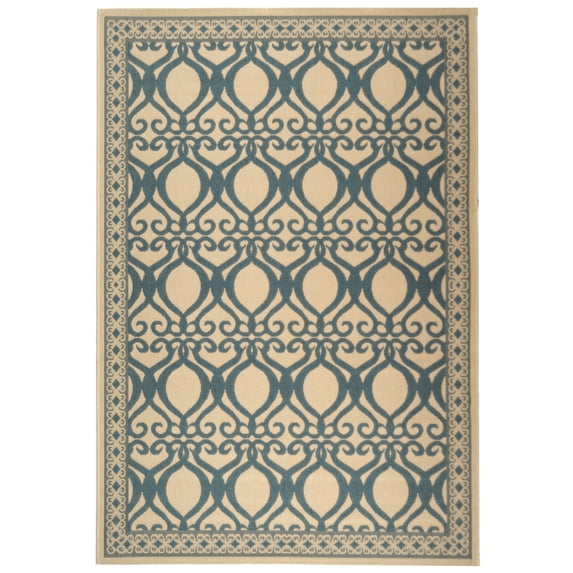SAFAVIEH Courtyard Colton Geometric Indoor/Outdoor Area Rug, Natural/Blue, 6'7" x 9'6"