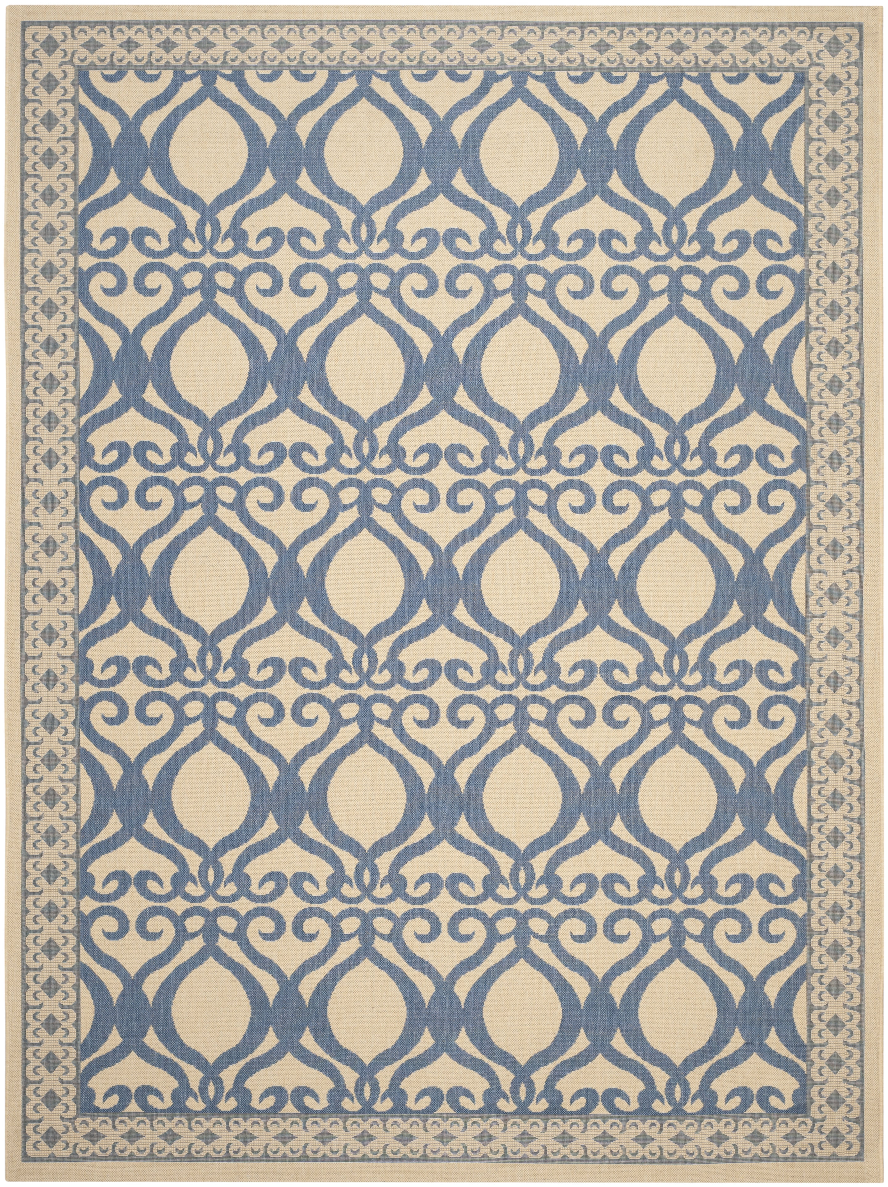 SAFAVIEH Courtyard Colton Geometric Indoor/Outdoor Area Rug, Natural/Blue, 8' x 11'