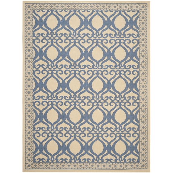 SAFAVIEH Courtyard Colton Geometric Indoor/Outdoor Area Rug, Natural/Blue, 8' x 11'