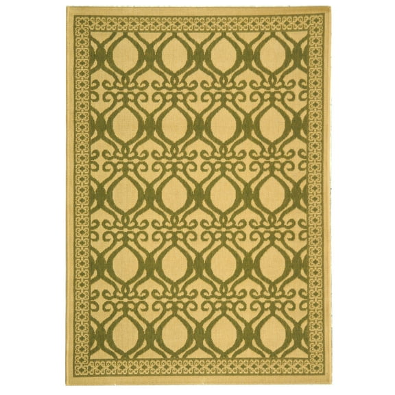 SAFAVIEH Courtyard Colton Geometric Indoor/Outdoor Area Rug, Natural/Olive, 5'3" x 7'7"