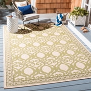 SAFAVIEH Courtyard Colton Geometric Indoor/Outdoor Area Rug, Natural/Olive, 5'3" x 7'7"