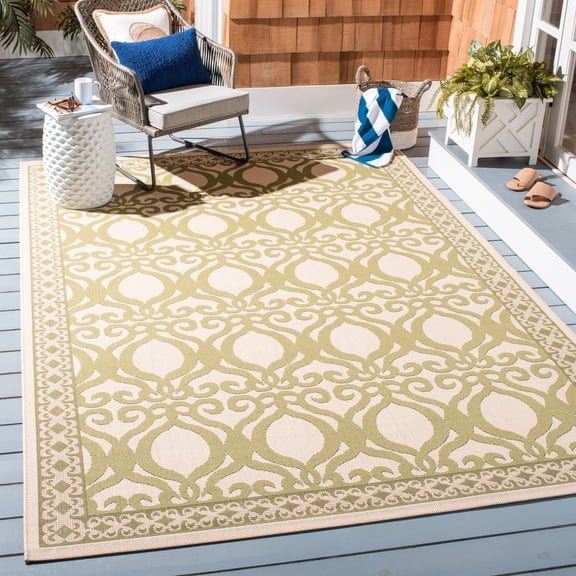 SAFAVIEH Courtyard Colton Geometric Indoor/Outdoor Area Rug, Natural/Olive, 5'3" x 7'7"
