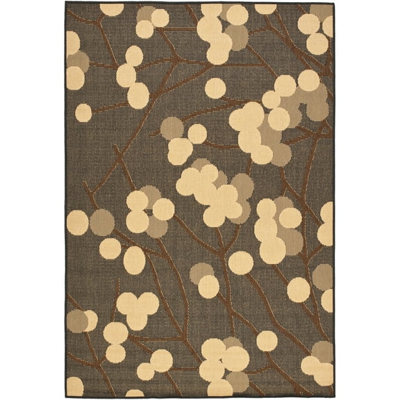 SAFAVIEH Courtyard Connie Floral Indoor/Outdoor Area Rug, Black Natural/Brown, 4' x 5'7"