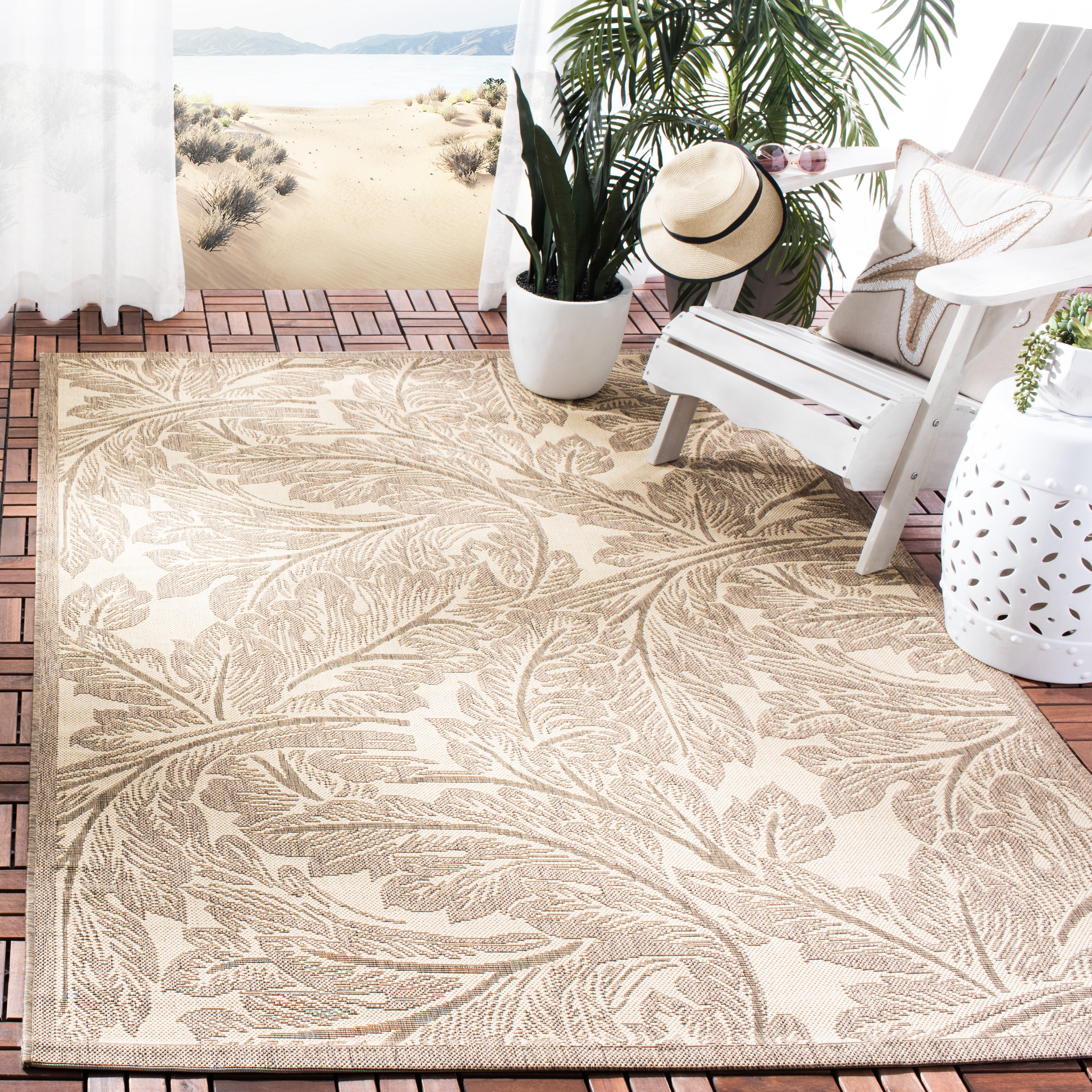 Safavieh Courtyard Connie Floral Indoor/Outdoor Area Rug, Natural/Brown, 4' x 5'7"
