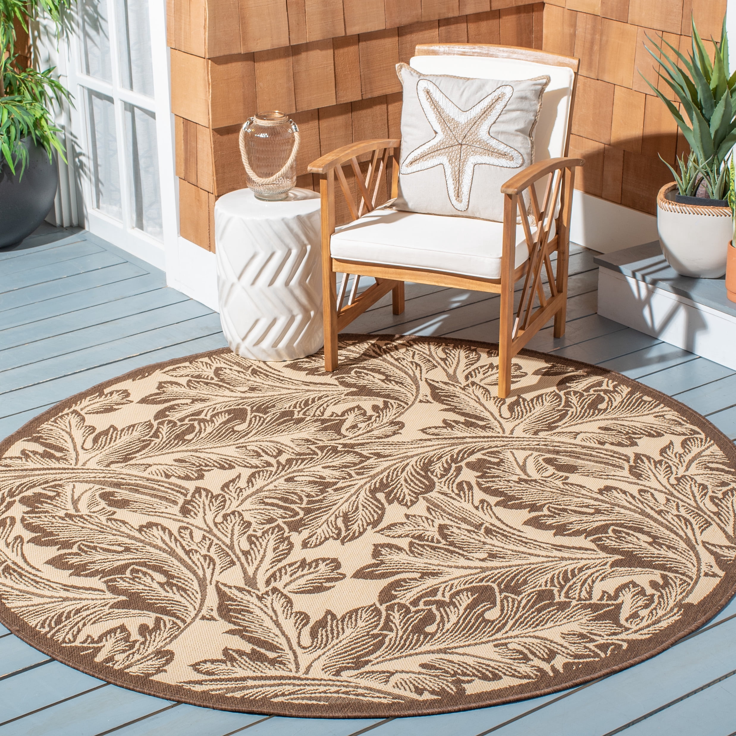 Safavieh Courtyard Connie Floral Indoor/Outdoor Area Rug, Natural/Brown, 5'3" x 5'3" Round
