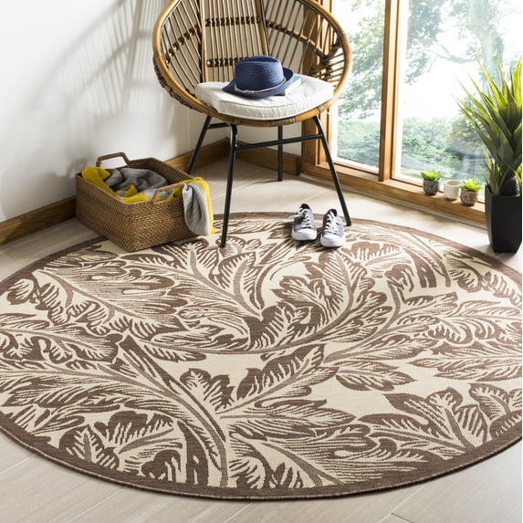 Safavieh Courtyard Connie Floral Indoor/Outdoor Area Rug, Natural/Chocolate, 6'7" x 6'7" Round