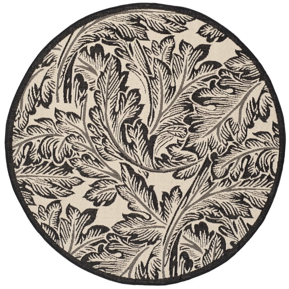 Safavieh Courtyard Connie Floral Indoor/Outdoor Area Rug, Sand/Black, 5'3" x 5'3" Round