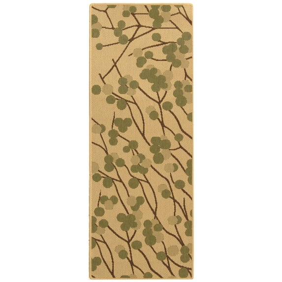SAFAVIEH Courtyard Connie Floral Indoor/Outdoor Runner Rug, Natural Brown/Olive, 2'3" x 6'7"