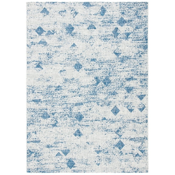 SAFAVIEH Courtyard Constance Abstract Indoor/Outdoor Area Rug, Grey/Navy, 4’ x 5’7”