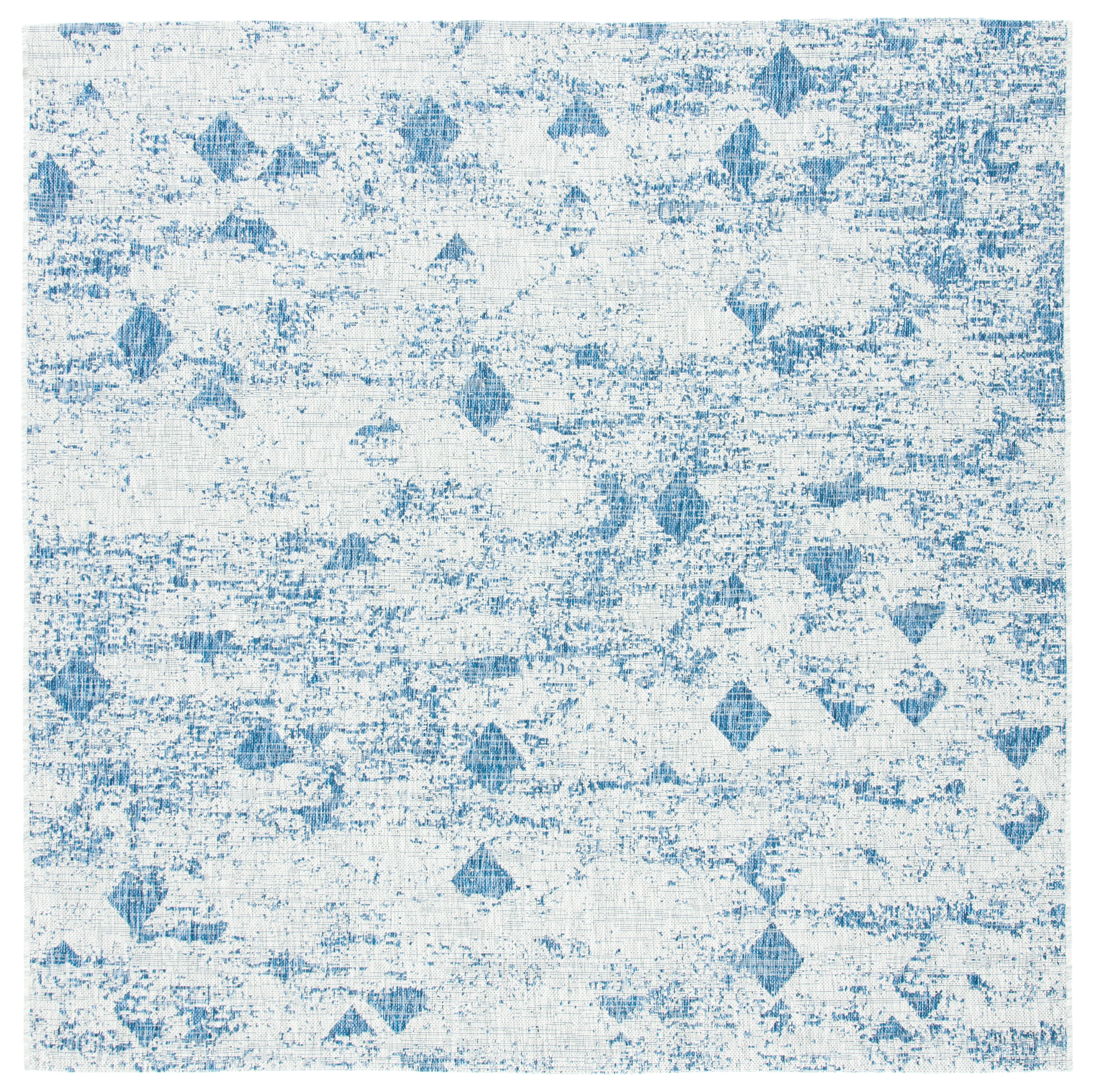 SAFAVIEH Courtyard Constance Abstract Indoor/Outdoor Area Rug, Grey/Navy, 6'7" x 6'7" Square