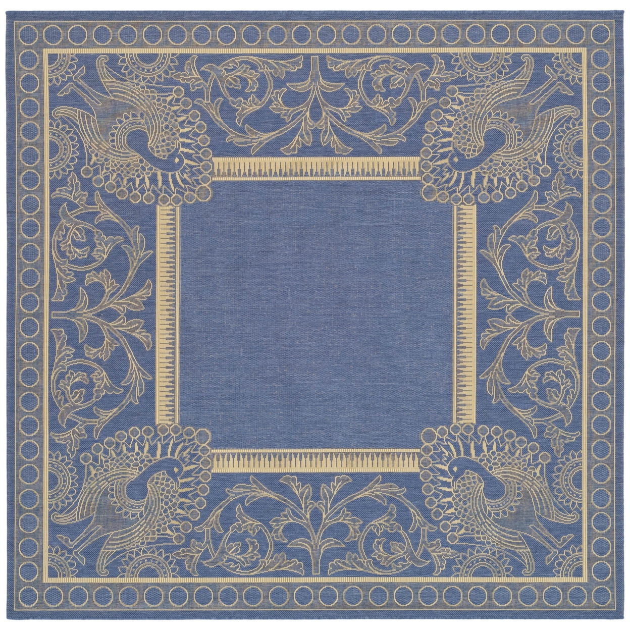 Blue Baroque Print Square Synthetic Indoor/Outdoor Area Rug