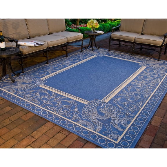 Safavieh Courtyard Cooper Botanical Indoor/Outdoor Area Rug, Blue/Natural, 8' x 11'