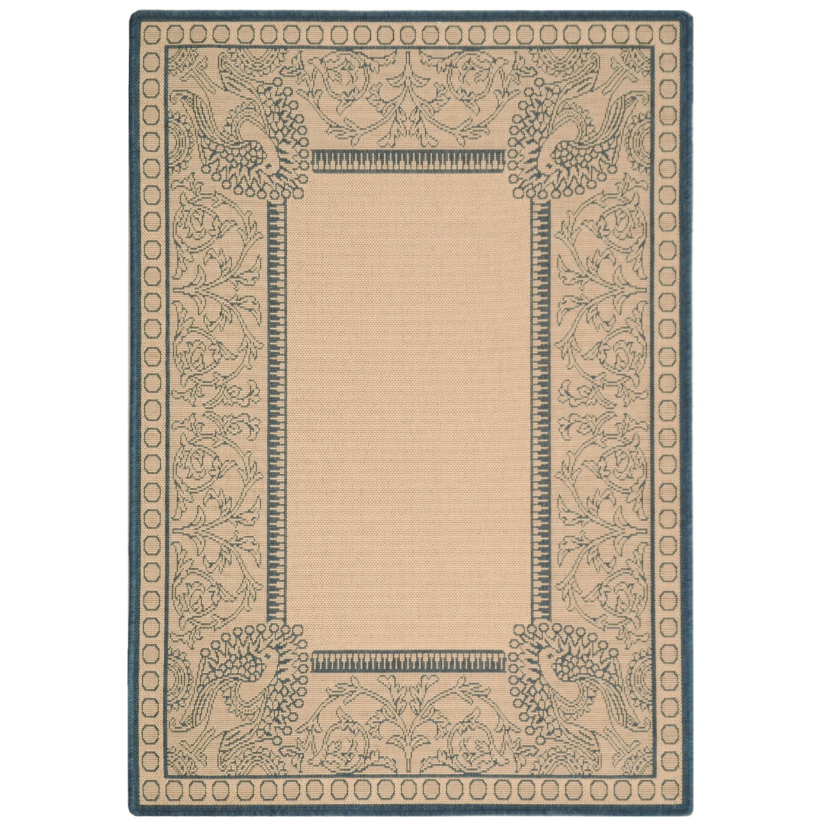 Natural and Blue Baroque Print Outdoor Area Rug