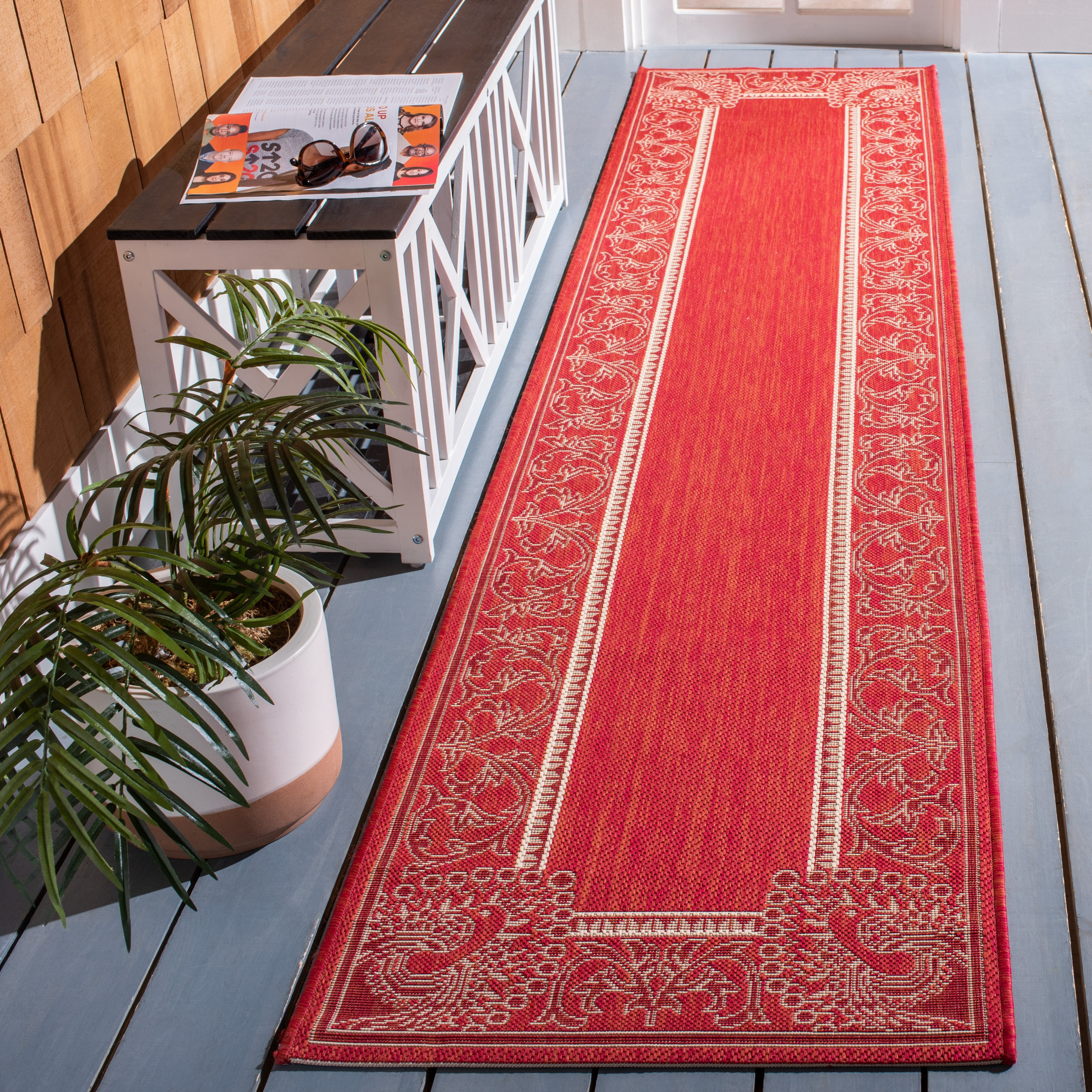 Safavieh Courtyard Cooper Botanical Indoor/Outdoor Runner Rug, Red/Natural, 2'3" x 12'