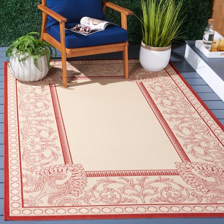 Safavieh Courtyard Cooper Botanical Indoor/Outdoor Area Rug, Natural/Red, 2'7" x 5'