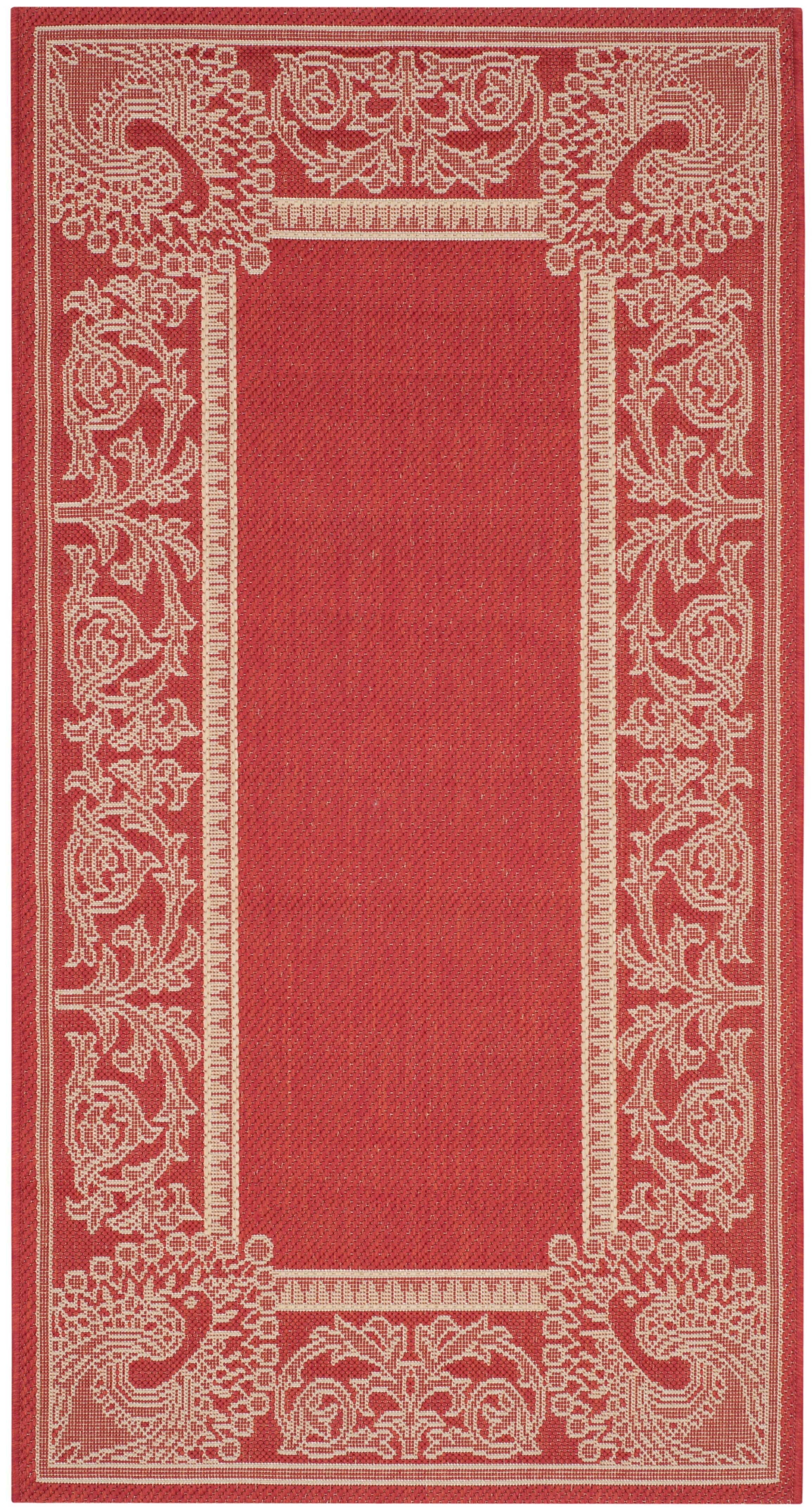 Red and Natural Floral Border Indoor/Outdoor Rug, 2' x 3'7", Synthetic