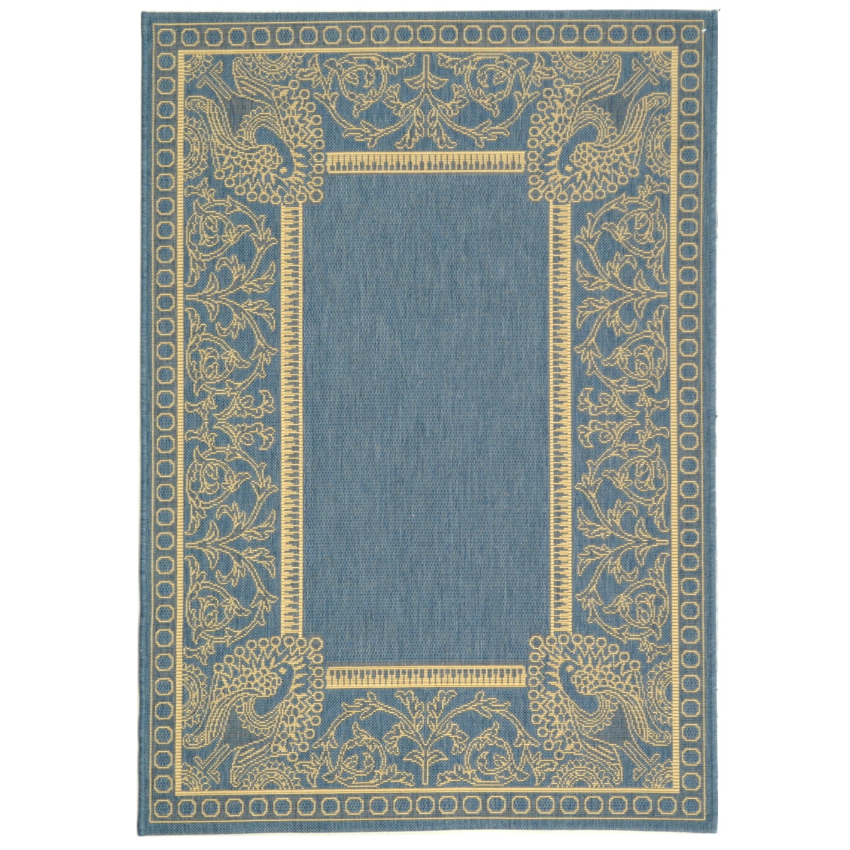 Blue and Natural Rectangular Stain-Resistant Synthetic Area Rug