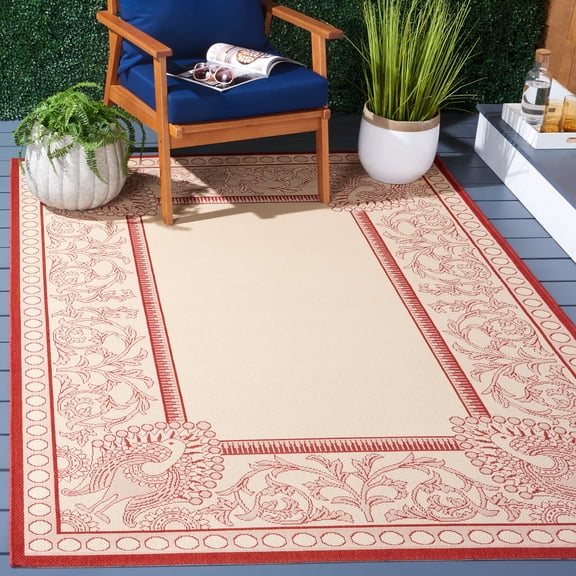 Safavieh Courtyard Cooper Botanical Indoor/Outdoor Area Rug, Natural/Red, 4' x 5'7"