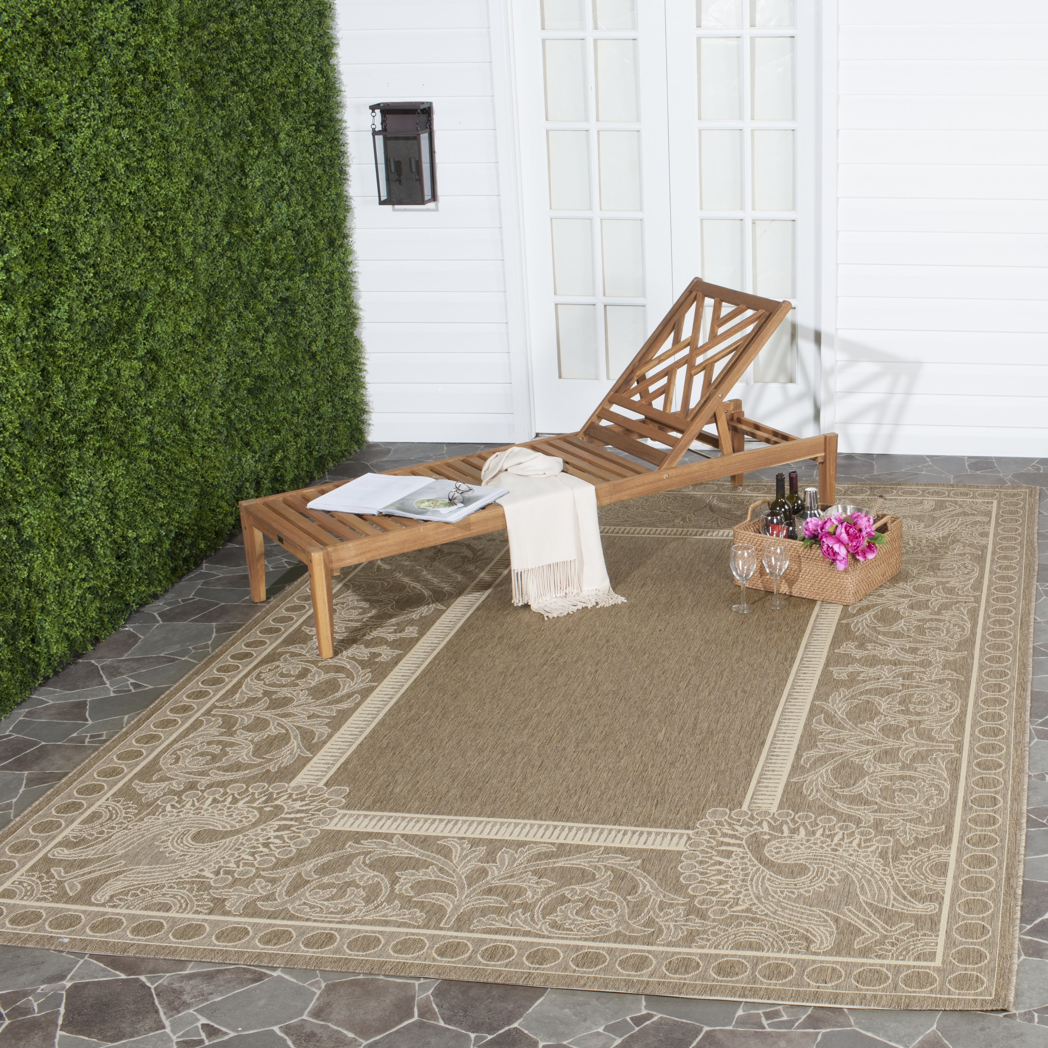 Rectangular Brown/Natural Stain-Resistant Synthetic 5' x 7' Rug