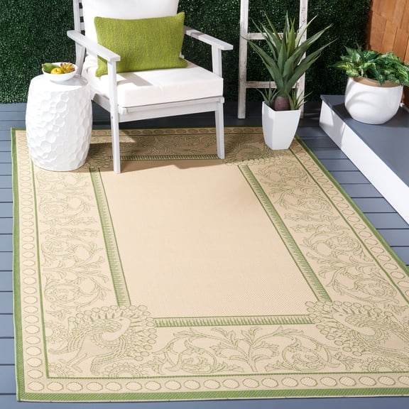Safavieh Courtyard Cooper Botanical Indoor/Outdoor Area Rug, Natural/Olive, 5'3" x 7'7"