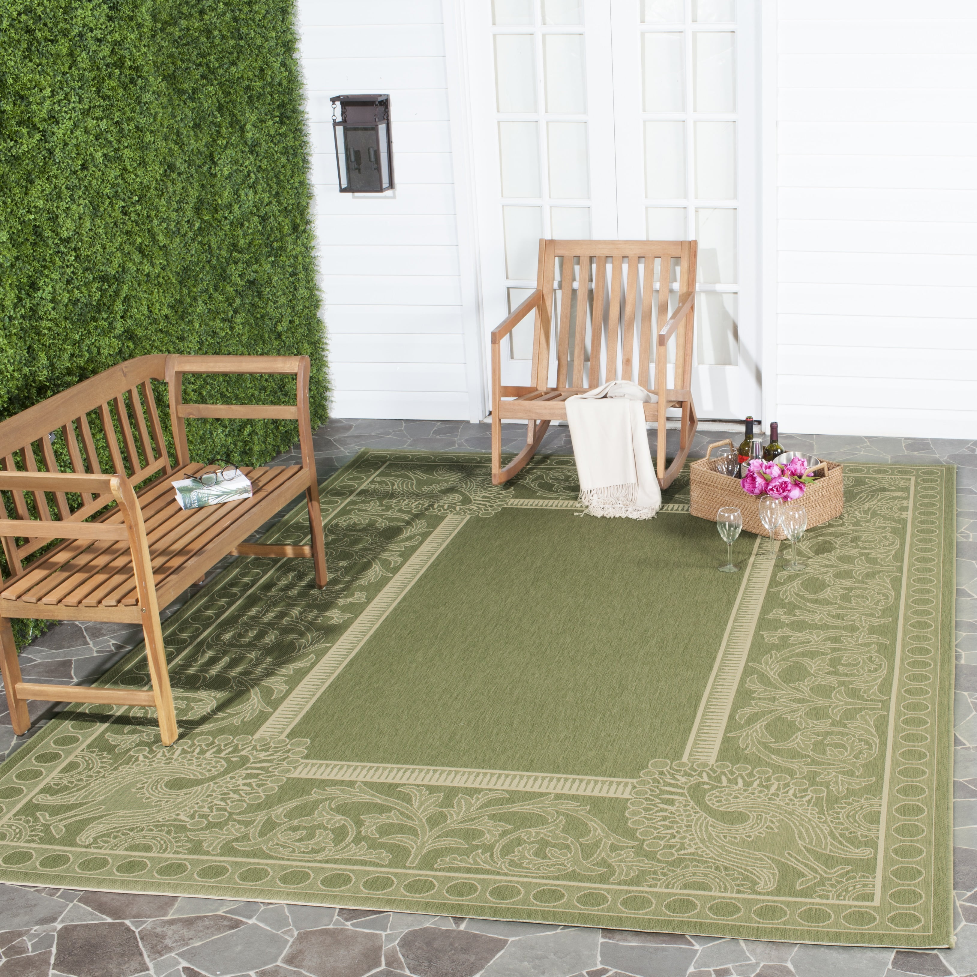 Olive and Natural Rectangular Synthetic Outdoor Area Rug