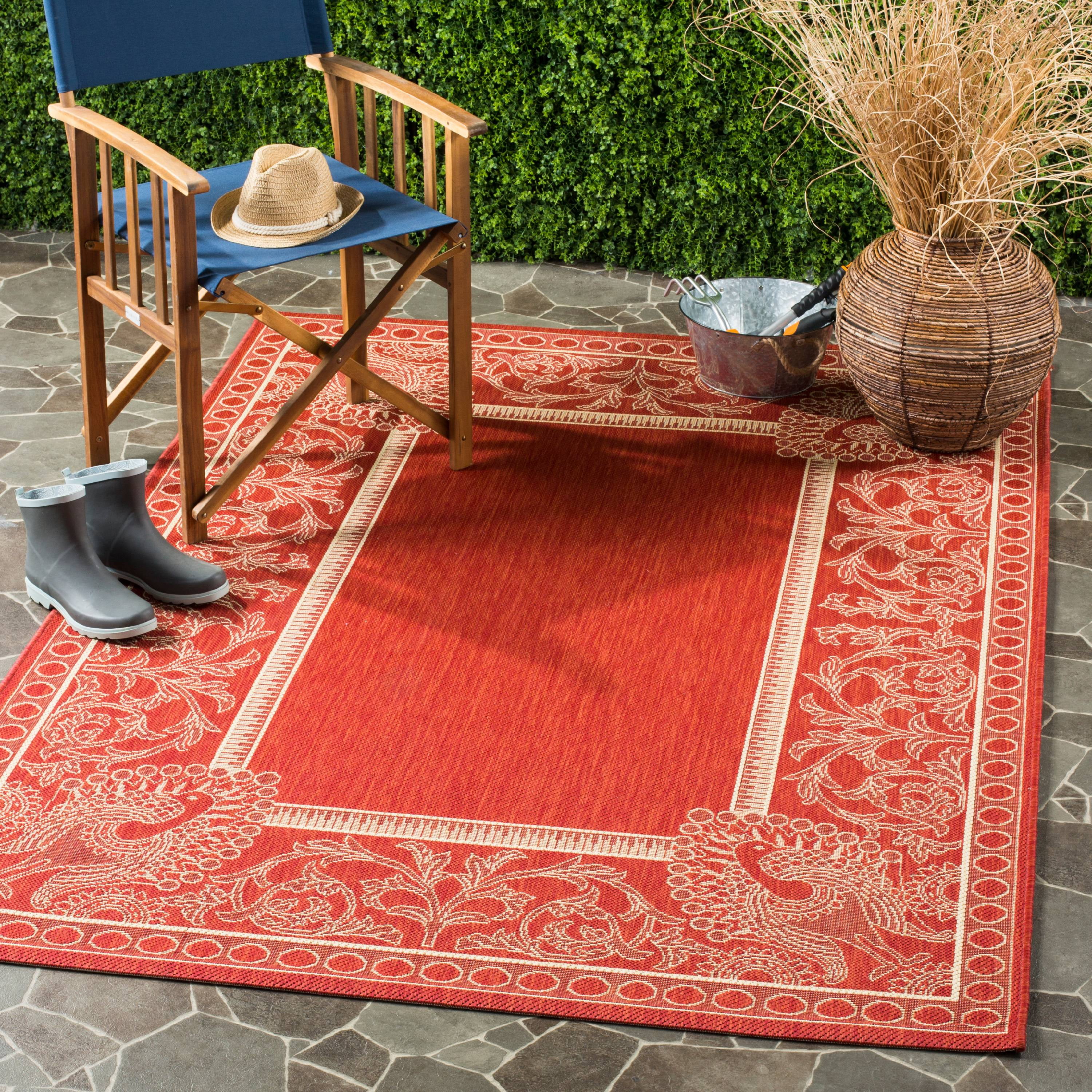 Courtyard Red and Natural Rectangular Stain-Resistant Rug