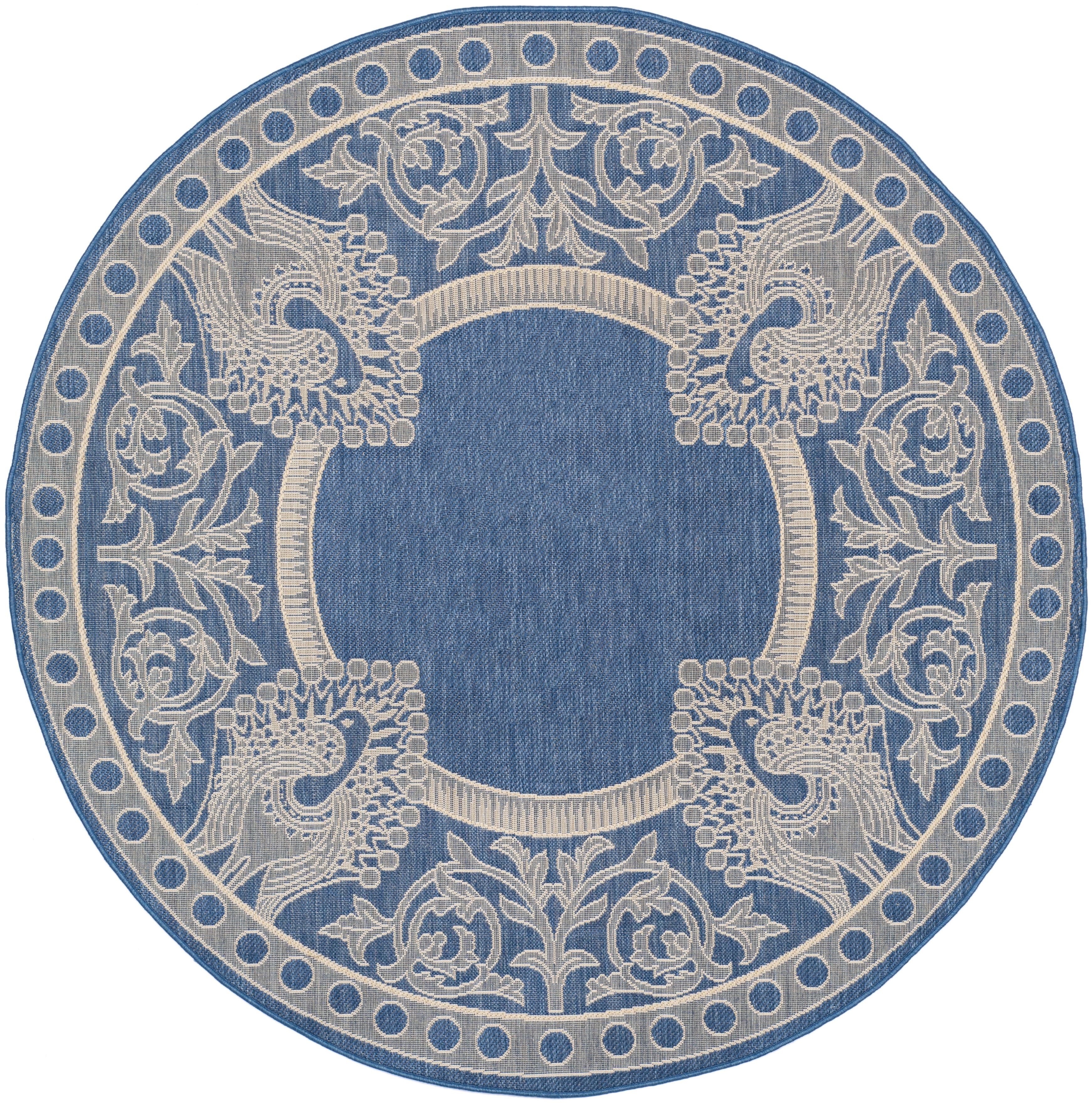 Safavieh Courtyard Cooper Botanical Indoor/Outdoor Area Rug, Blue/Natural, 6'7" x 6'7" Round