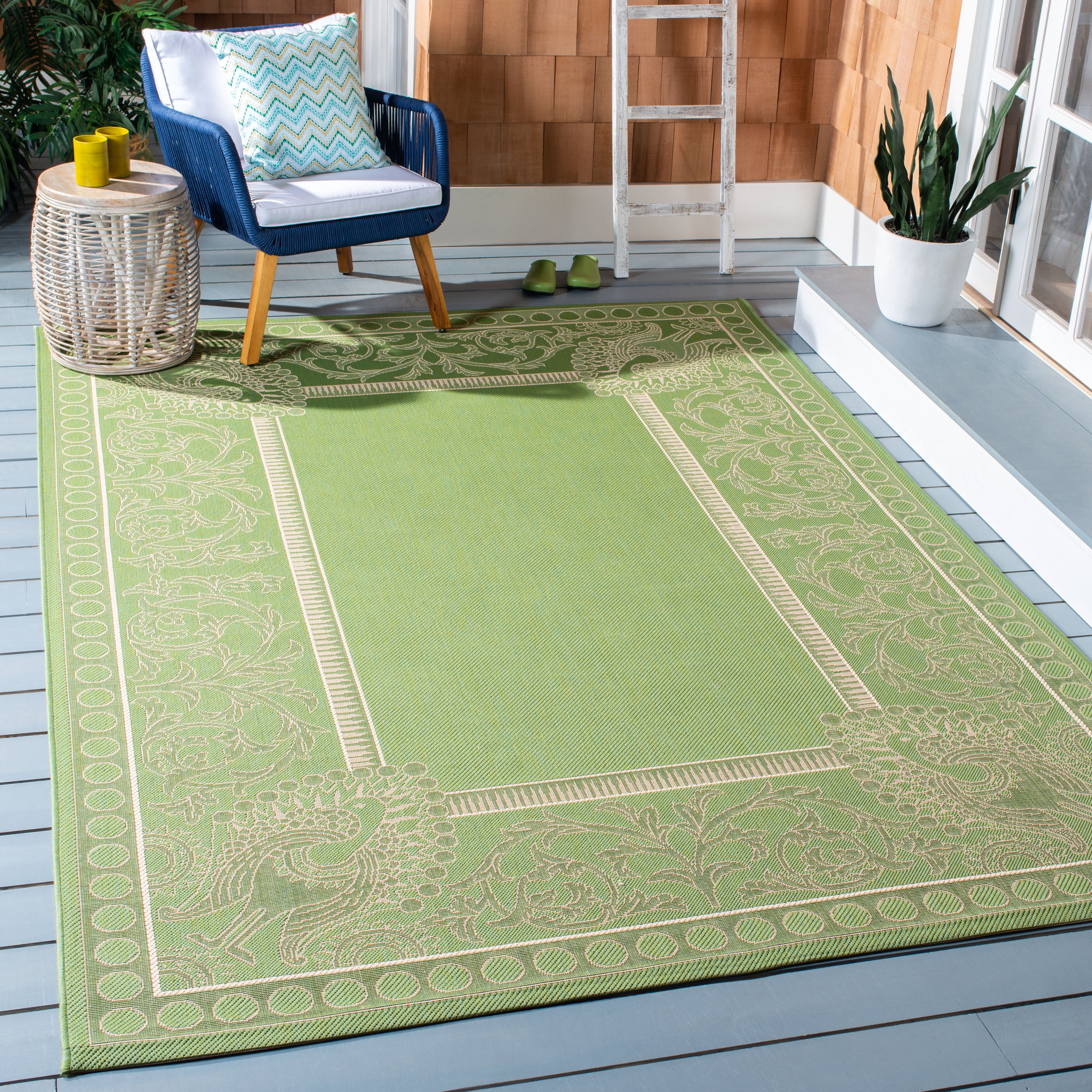 Safavieh Courtyard Cooper Botanical Indoor/Outdoor Area Rug, Olive/Natural, 6'7" x 6'7" Square