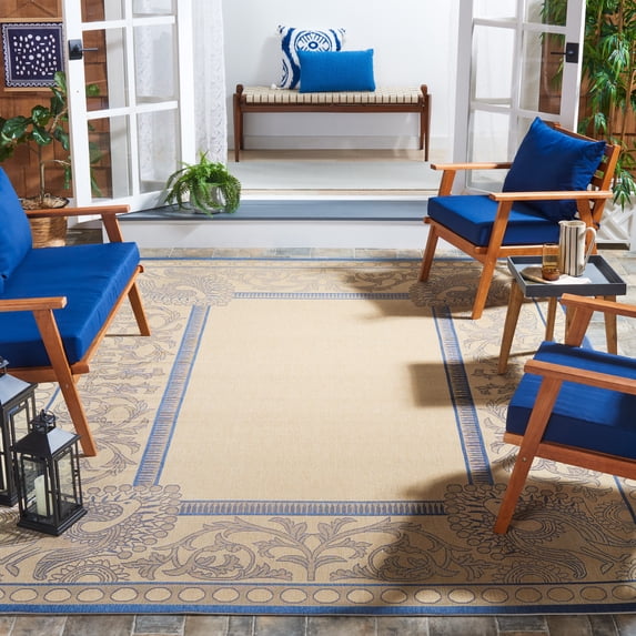 Safavieh Courtyard Cooper Botanical Indoor/Outdoor Area Rug, Natural/Blue, 8' x 11'