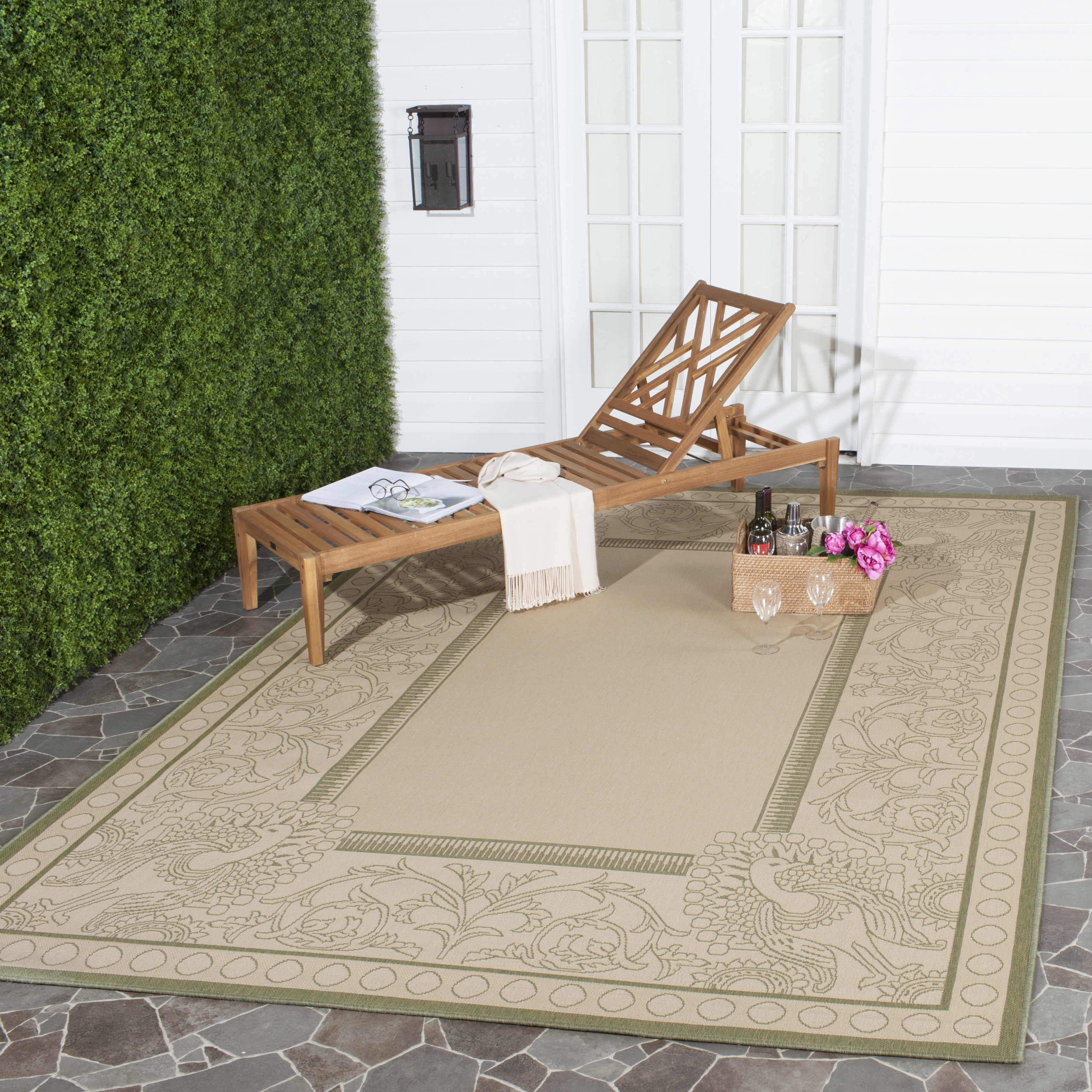 Safavieh Courtyard Cooper Botanical Indoor/Outdoor Area Rug, Natural/Olive, 8' x 11'