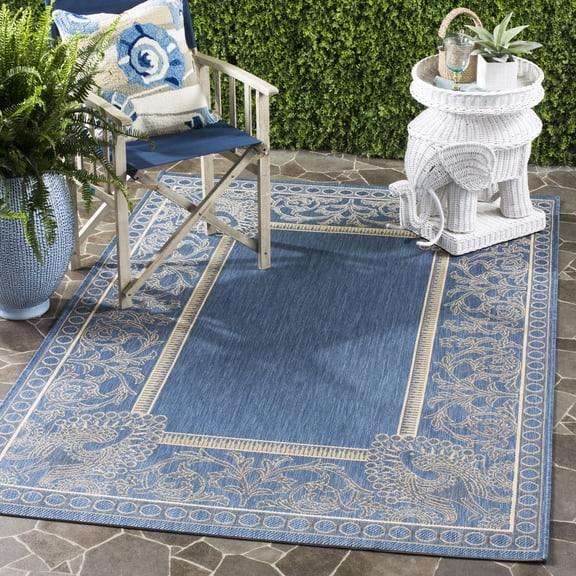 Safavieh Courtyard Cooper Botanical Indoor/Outdoor Area Rug, Blue/Natural, 9' x 12'
