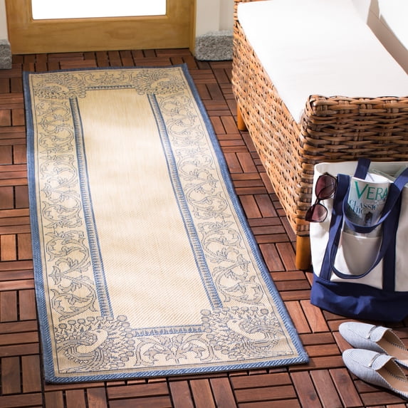 Safavieh Courtyard Cooper Botanical Indoor/Outdoor Runner Rug, Natural/Blue, 2'3" x 10'